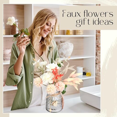 زهور صناعية مع مزهرية زهور حريرية في مزهرية زهور الكوبية الصناعية وزهرة الأوكالبتوس النباتية المزيفة مع مزهرية زجاجية لتزيين المنزل والمكتب وطاولة المكتب والرف in Kuwait