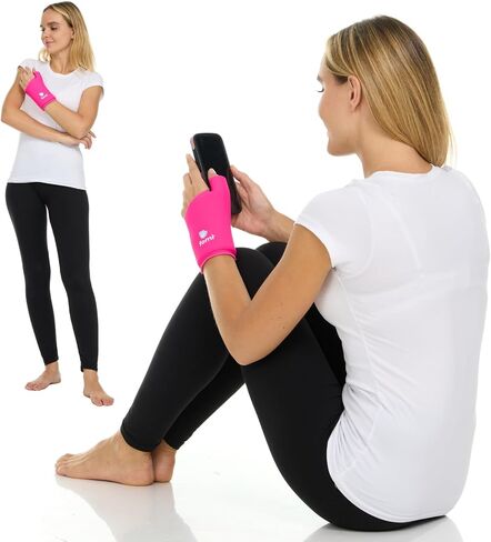 FOMI Wrist Solid Gel Ice Pack | Hot Cold Hand and Thumb Compression Sleeve Wrap for Carpel Tunnel, Arthritis, Tendonitis, Bruises, Swelling, Sports Injuries Pain Relief (Pink - Small/Medium) in Kuwait
