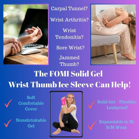 FOMI Wrist Solid Gel Ice Pack | Hot Cold Hand and Thumb Compression Sleeve Wrap for Carpel Tunnel, Arthritis, Tendonitis, Bruises, Swelling, Sports Injuries Pain Relief (Pink - Small/Medium) in Kuwait