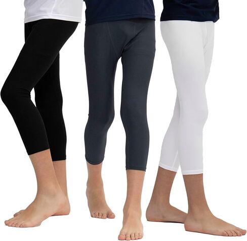 KISTA 3 Pack Boys Youth UPF 50+ Compression Capri Baselayer, Cool Dry Running Tights, 4-Way Stretch Workout Leggings in Saudi Arabia