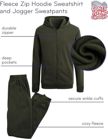 Coney Island Boys' Active Sweatsuit - 2 Piece Fleece Zip Hoodie Sweatshirt and Jogger Sweatpants - Activewear for Boys (5-16) in Kuwait