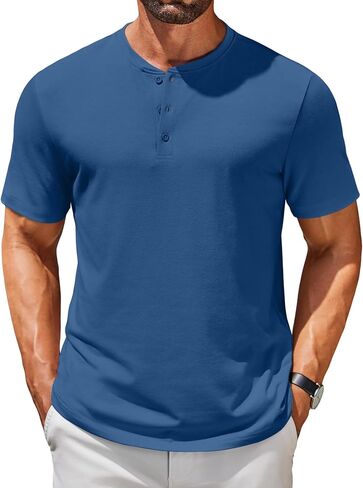 قمصان Henley الرجالية من COOFANDY بأكمام قصيرة كاجوال صيفية أساسية تي شيرت بأزرار صلبة in Saudi Arabia
