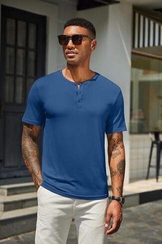قمصان Henley الرجالية من COOFANDY بأكمام قصيرة كاجوال صيفية أساسية تي شيرت بأزرار صلبة in Saudi Arabia