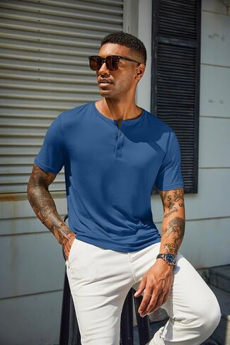 قمصان Henley الرجالية من COOFANDY بأكمام قصيرة كاجوال صيفية أساسية تي شيرت بأزرار صلبة in Saudi Arabia