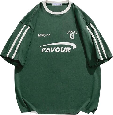 Vamtac Oversized T Shirts for Men Vintage Tees Stripe Half Sleeve Baggy Loose Gym Relaxed Fit T Shirts in Kuwait