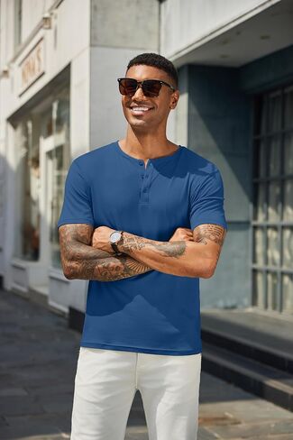 قمصان Henley الرجالية من COOFANDY بأكمام قصيرة كاجوال صيفية أساسية تي شيرت بأزرار صلبة in Saudi Arabia