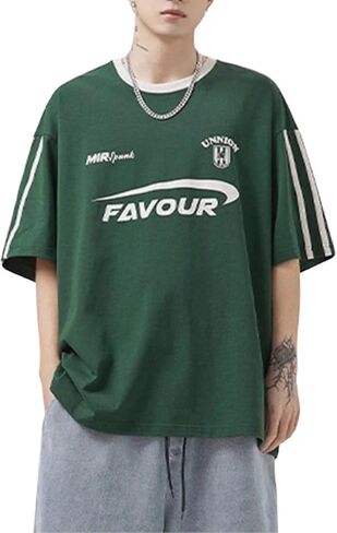 Vamtac Oversized T Shirts for Men Vintage Tees Stripe Half Sleeve Baggy Loose Gym Relaxed Fit T Shirts in Kuwait