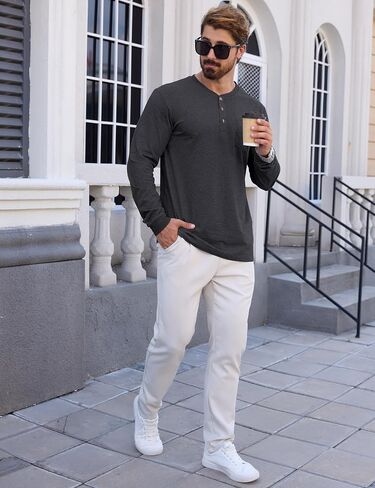 CRYSULLY Men's Fashion Henley Shirt Long Sleeve Lightweight Pocket Tees 3 Button Casual T-Shirts in Saudi Arabia