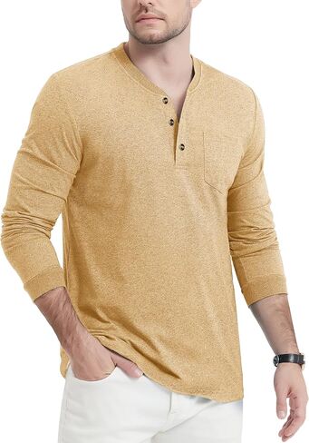 CRYSULLY Men's Fashion Henley Shirt Long Sleeve Lightweight Pocket Tees 3 Button Casual T-Shirts in Saudi Arabia