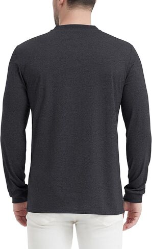 CRYSULLY Men's Fashion Henley Shirt Long Sleeve Lightweight Pocket Tees 3 Button Casual T-Shirts in Saudi Arabia