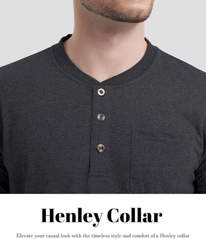 CRYSULLY Men's Fashion Henley Shirt Long Sleeve Lightweight Pocket Tees 3 Button Casual T-Shirts in Saudi Arabia