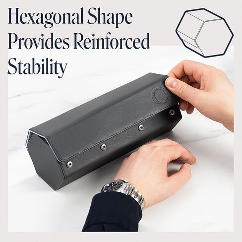 لفات ساعة جلد نابا للرجال - حافظة سفر سداسية الشكل للساعات - منظم تخزين جلد طبيعي مع شاشة داخلية مخملية in Kuwait