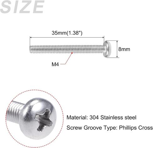 METALLIXITY Machine Screws (M4x55mm) 20Pcs, Phillips Cross Pan Bolts 304 Stainless Steel - for Furniture Installation, Mechanical Fasteners, Office Equipment in Saudi Arabia