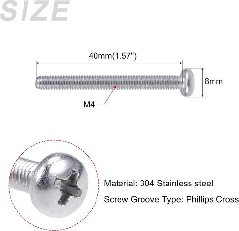 METALLIXITY Machine Screws (M4x55mm) 20Pcs, Phillips Cross Pan Bolts 304 Stainless Steel - for Furniture Installation, Mechanical Fasteners, Office Equipment in Saudi Arabia
