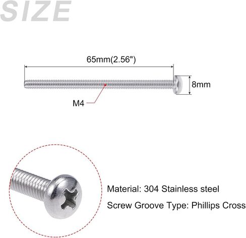 METALLIXITY Machine Screws (M4x55mm) 20Pcs, Phillips Cross Pan Bolts 304 Stainless Steel - for Furniture Installation, Mechanical Fasteners, Office Equipment in Saudi Arabia