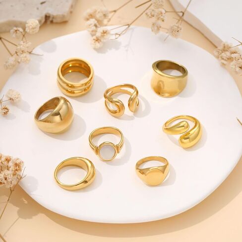 Chunky Gold Rings Gifts for Women Teen Girls 14K Gold Plated Ring No Tarnish Stackable Statement Thumb Dome Band Pinky Rings Birthday Anniversary Retirement Christmas Gift Jewelry in Kuwait