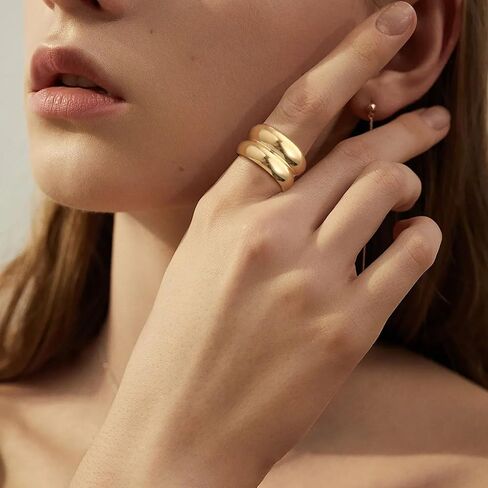 Chunky Gold Rings Gifts for Women Teen Girls 14K Gold Plated Ring No Tarnish Stackable Statement Thumb Dome Band Pinky Rings Birthday Anniversary Retirement Christmas Gift Jewelry in Kuwait