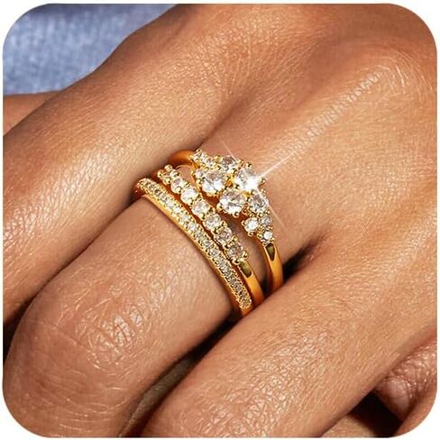Stackable Gold Rings for Women Non Tarnish Dainty 14K Gold Plated 3PCS Cubic Zirconia Thumb Ring Set Trendy Statement Promise Wedding Bands Engagement Rings Size 6 7 8 9 10 in Saudi Arabia