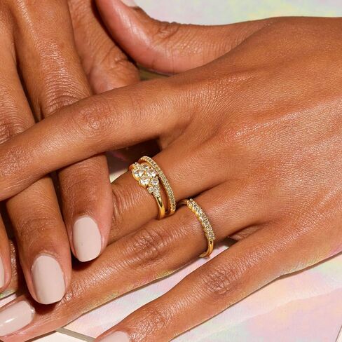 Stackable Gold Rings for Women Non Tarnish Dainty 14K Gold Plated 3PCS Cubic Zirconia Thumb Ring Set Trendy Statement Promise Wedding Bands Engagement Rings Size 6 7 8 9 10 in Saudi Arabia