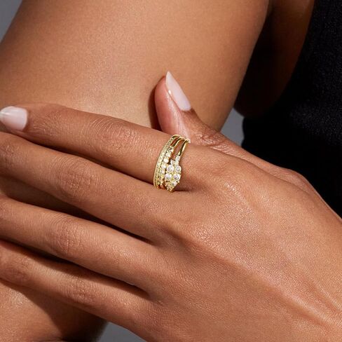 Stackable Gold Rings for Women Non Tarnish Dainty 14K Gold Plated 3PCS Cubic Zirconia Thumb Ring Set Trendy Statement Promise Wedding Bands Engagement Rings Size 6 7 8 9 10 in Saudi Arabia