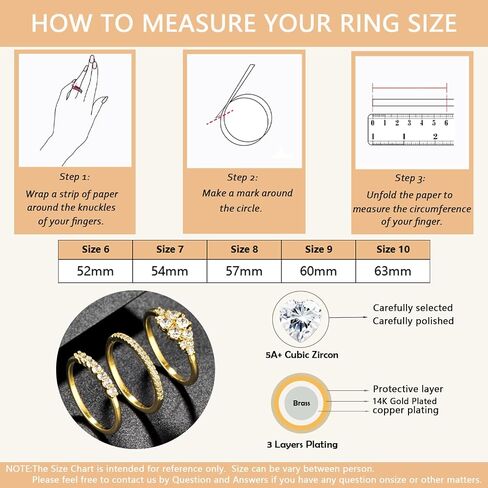 Stackable Gold Rings for Women Non Tarnish Dainty 14K Gold Plated 3PCS Cubic Zirconia Thumb Ring Set Trendy Statement Promise Wedding Bands Engagement Rings Size 6 7 8 9 10 in Saudi Arabia
