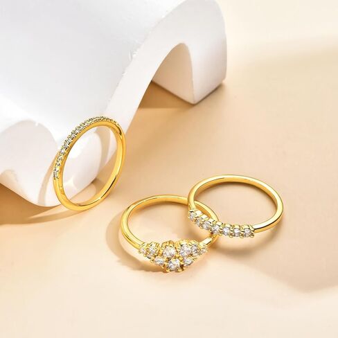 Stackable Gold Rings for Women Non Tarnish Dainty 14K Gold Plated 3PCS Cubic Zirconia Thumb Ring Set Trendy Statement Promise Wedding Bands Engagement Rings Size 6 7 8 9 10 in Saudi Arabia