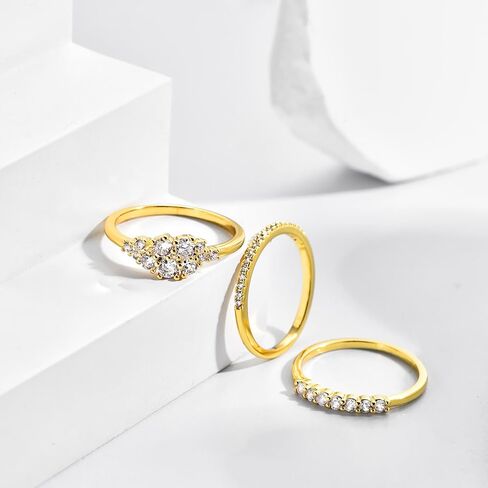 Stackable Gold Rings for Women Non Tarnish Dainty 14K Gold Plated 3PCS Cubic Zirconia Thumb Ring Set Trendy Statement Promise Wedding Bands Engagement Rings Size 6 7 8 9 10 in Saudi Arabia