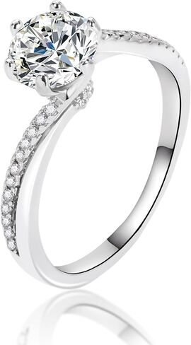 925 Sterling Silver 6-Prong Petite Twisted Vine 1 Carat Round D Color/Pink Moissanite Ladies Engagement Wedding Promise Bridal Ring in Kuwait