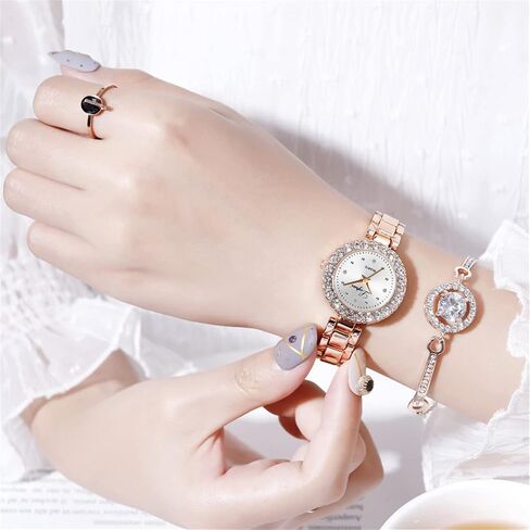 CdyBox Classic Alloy Strap Ladies Watch with Crystal Bracelet Watches Set Quartz Wristwatches for Women Great Gifts in Kuwait