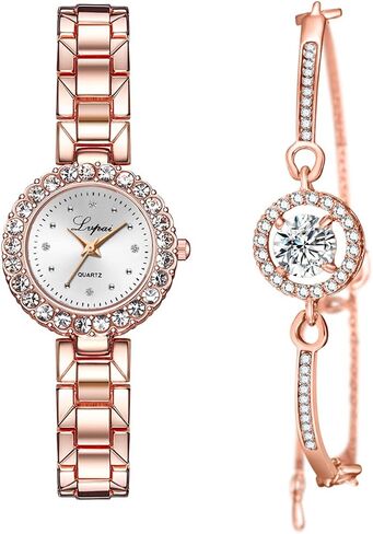 CdyBox Classic Alloy Strap Ladies Watch with Crystal Bracelet Watches Set Quartz Wristwatches for Women Great Gifts in Kuwait