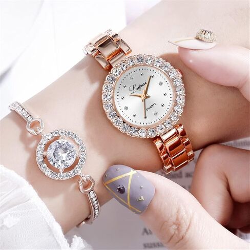 CdyBox Classic Alloy Strap Ladies Watch with Crystal Bracelet Watches Set Quartz Wristwatches for Women Great Gifts in Kuwait