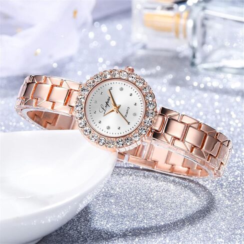 CdyBox Classic Alloy Strap Ladies Watch with Crystal Bracelet Watches Set Quartz Wristwatches for Women Great Gifts in Kuwait