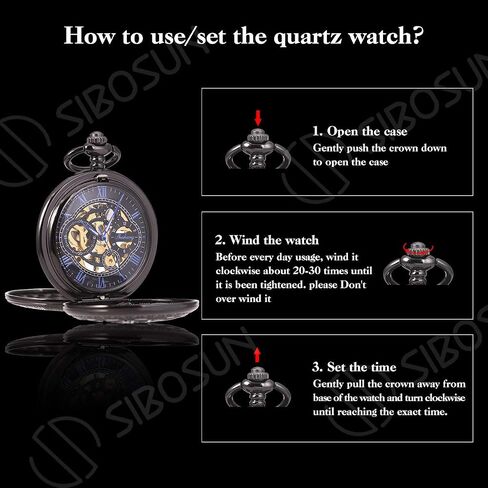 SIBOSUN Pocket Watch Skeleton Mechanical Double Case Hand-Wind Roman Numerals Antique Chain Mens in Saudi Arabia
