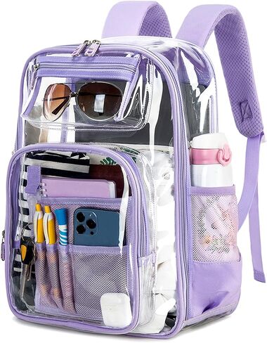 Clear Backpack Heavy Duty TPU ，See Through School Backpack Stadium Approved，Quick Security Check See Through Backpack Transparent Bookbag,Black/Semi-transparent in Saudi Arabia
