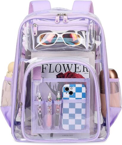 Clear Backpack Heavy Duty TPU ，See Through School Backpack Stadium Approved，Quick Security Check See Through Backpack Transparent Bookbag,Black/Semi-transparent in Saudi Arabia