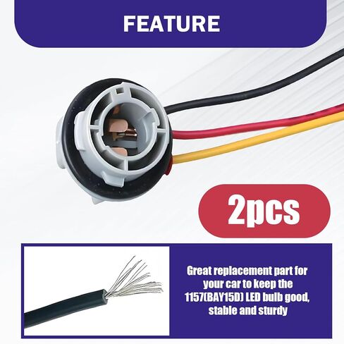 2 PCS Car Light Socket Wire Harness, 1157 BAY15D LED Bulbs Socket Holder Turn Signal Socket with Extended Pigtail, Universal for Cars Bulb Mounting Assembly Replacement (Gray) in Kuwait