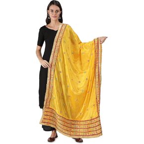 Zamour Women's Phulkari Punjabi Dupatta Chunni with heavy Embroidery on Chiffon