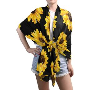 ZOEO Sunflower Shawl Wrap Womens Black Elegant Floral Large Chiffon Scarf Lightweight for Dresses