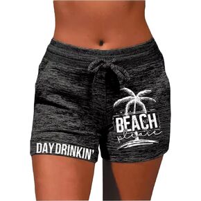 Beach Coconut Tree Shorts for Women Summer Drawstring Shorts Comfy Lounge Shorts Elastic with Pockets