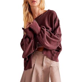 Yuemengxuan Womens Y2k Oversized Sweatshirt Scoop Neck Pullover Tops Batwing Sleeve Cropped Sweatshirts Fall Outfits