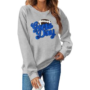 YALUCOR Women Football Sweatshirt Gameday Pullover Shirt Casual Football Mom Tops Hoodie Football Season Chenille Patch Tops