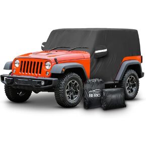 Waterproof Car Cab Cover Compatible for Jeep Wrangler All Submodels 2-Doors 1987-2022 All Weather 6 Layers Half Car Cover with Storage Bag