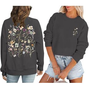 Boho Floral Flower Graphic Sweatshirts for Women Vintage Wildflower Cottagecore Crewneck Long Sleeve Shirts Tops