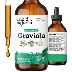 Wild & Organic Graviola Soursop Multivitamin Drops - 500 mg Guanabana Fruit & Soursop Leaves for Antioxidant Support - Pure Soursop Tincture - Vegan, Alcohol & Sugar-Free - 4 fl oz