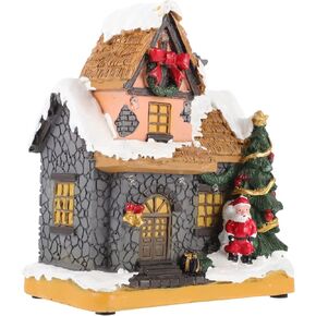 Beaupretty Christmas Village House Resin LED Light House Winter Snow Building with Santa Claus Decoration for Desktop Ornament