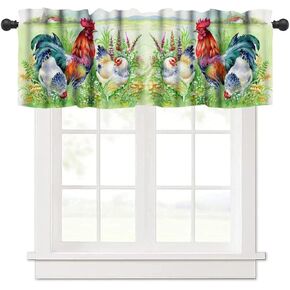Rustic Farmhouse Window Valance Curtain, Vintage Western Farm Cow Rooster Red Barn Cabin Country Lodge Window Treatment Valances for Home Bedroom Living Kitchen Café Décor 54x18inch
