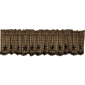 VHC Brands, Black Star, Cotton, 16x72, Scalloped Layered Valance, Black