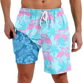 Men Swim Trunks with Compression Liner Men's 2 in 1 Bathing Suits 7 Inch Hawaiian Board Shorts