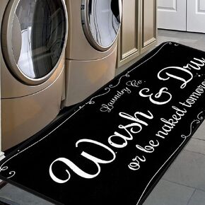 Farmhouse Laundry Room Rug Runner Non Skid Machine Washable Area Rugs Laundry Decor for Kitchen, Bath, Washroom Vintage Black（72x24in）