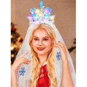 CAKURE Christmas Light Up Snowflake Headband Led Glow Xmas Headbands Christmas Hair Accessories for Women and Girls (b-blue veil, one size)